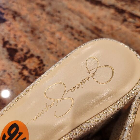 Jessica Simpson Women's Elenoa Gold Platform Slide Sandal Heel, 9.5, New - Picture 7 of 9